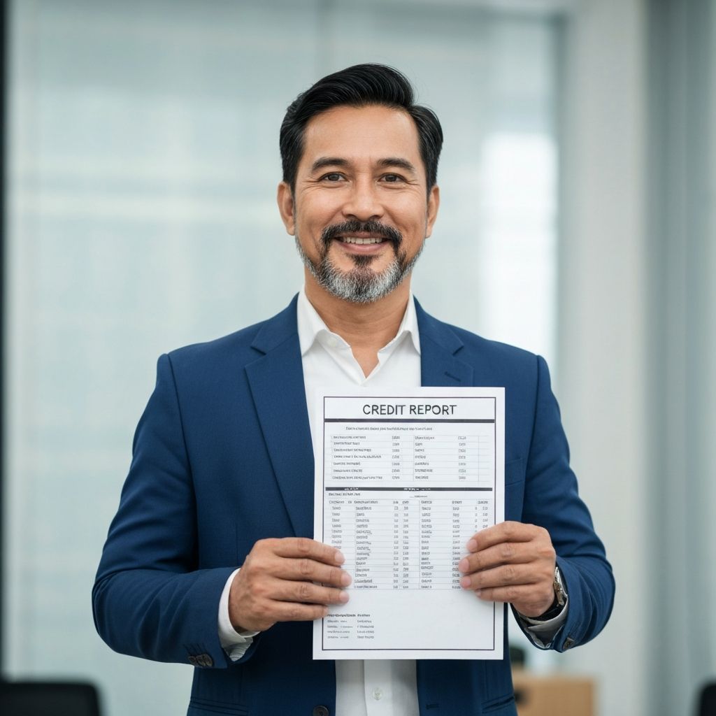 Confident professional reviewing positive credit report