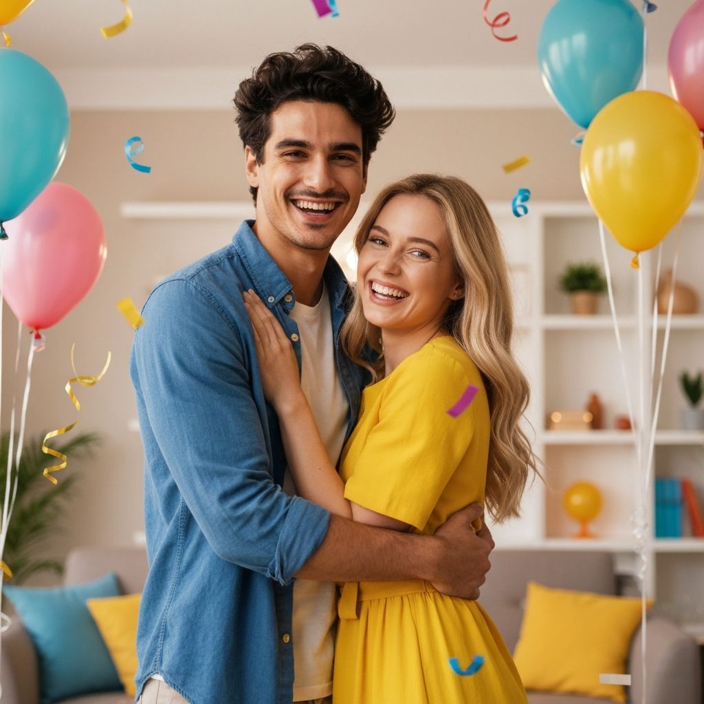 Young couple celebrating approved loan application